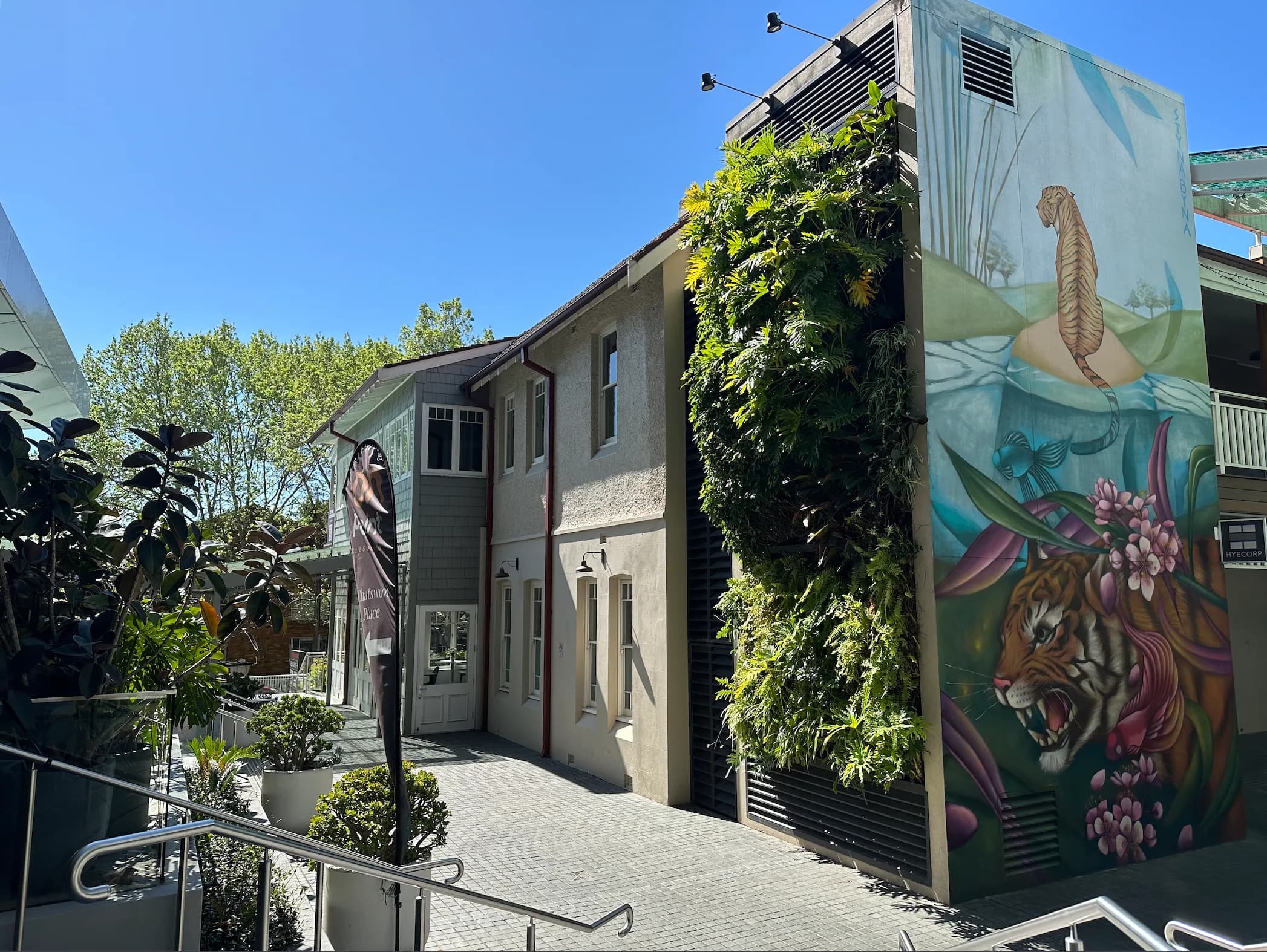 Outdoor mural beside the landscaped walkway at The Mix at Chatswood Place