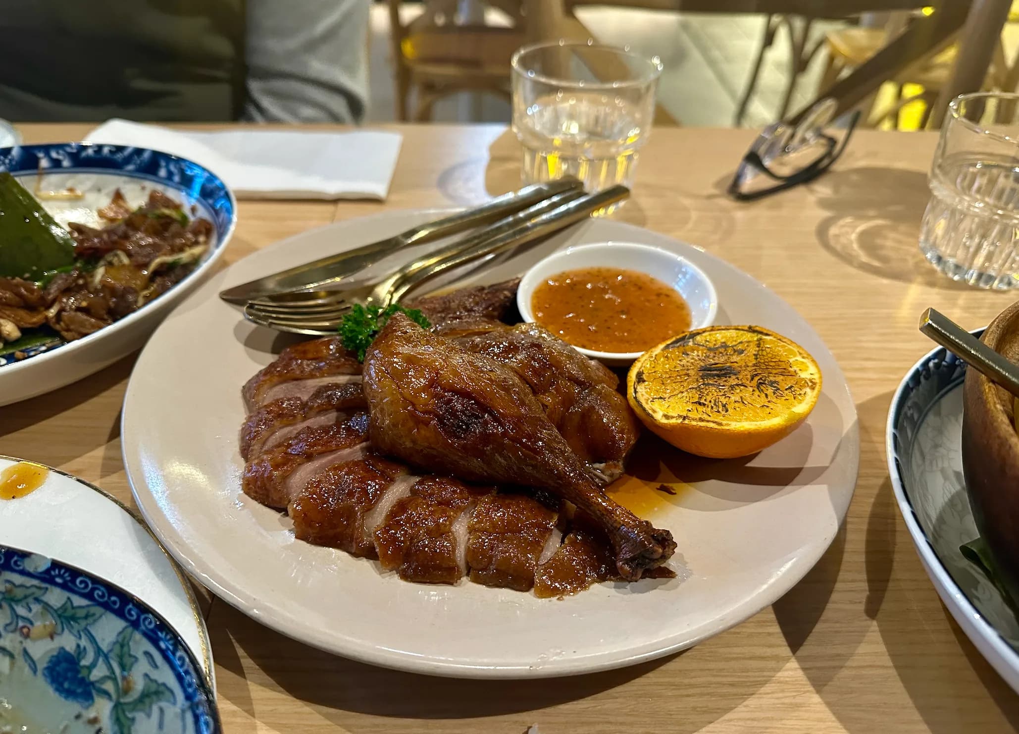Signature dish Ginger Torch Plum Sauce roast duck served at Amah Chatswood