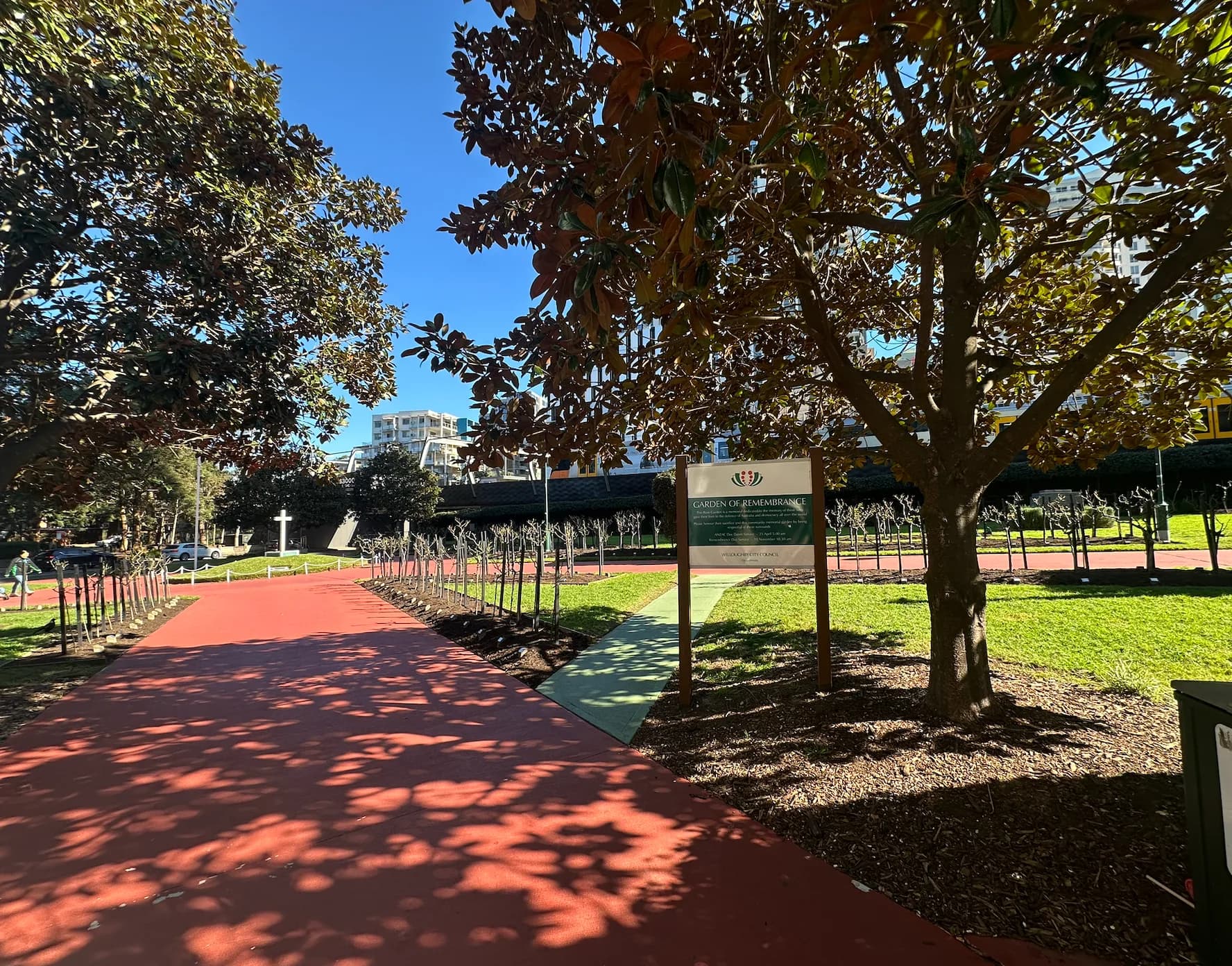 Red-paved path through the Garden of Remembrance, Chatswood
