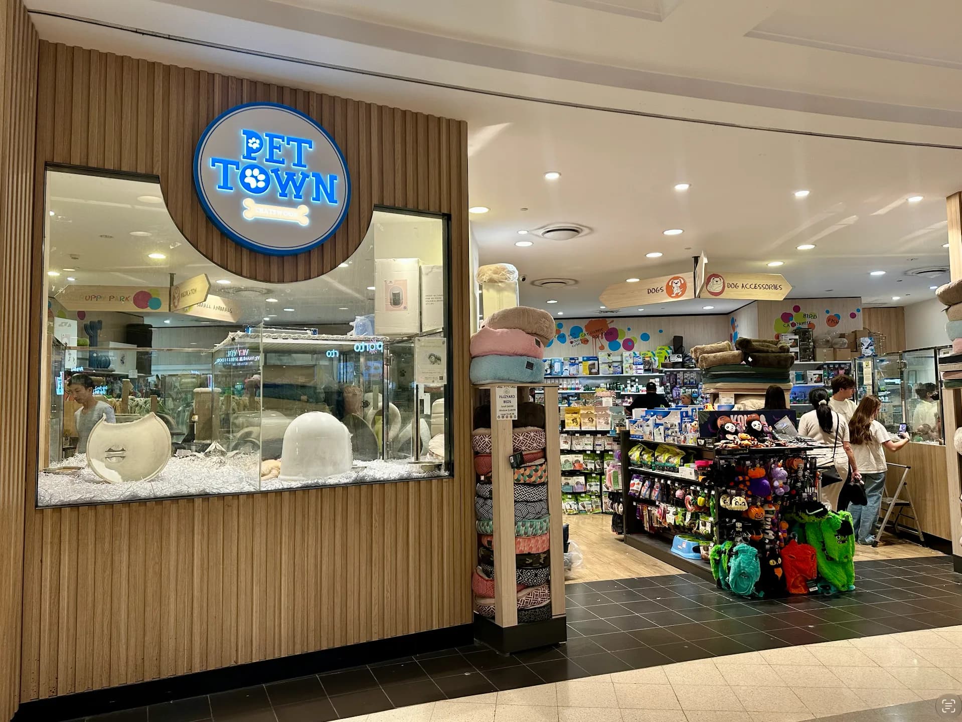 Pet Town entrance and pet-supply displays at Westfield Chatswood