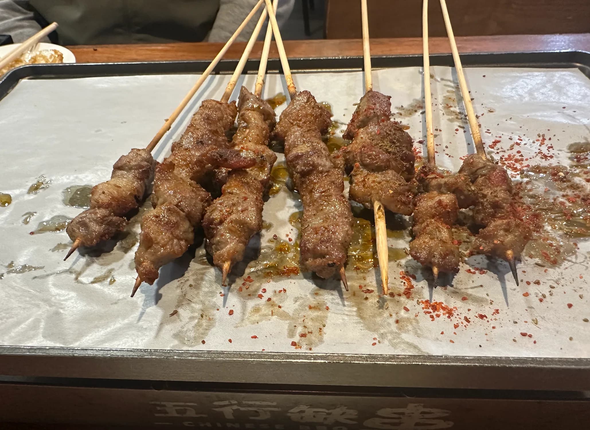 cumin seeds lamb skewers at Chinese bbq chatswood